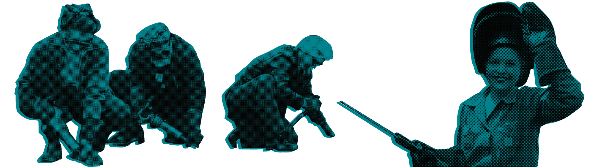 The Iron Lady's duotone 'iron ladies' illustration in petrol-teal and coral